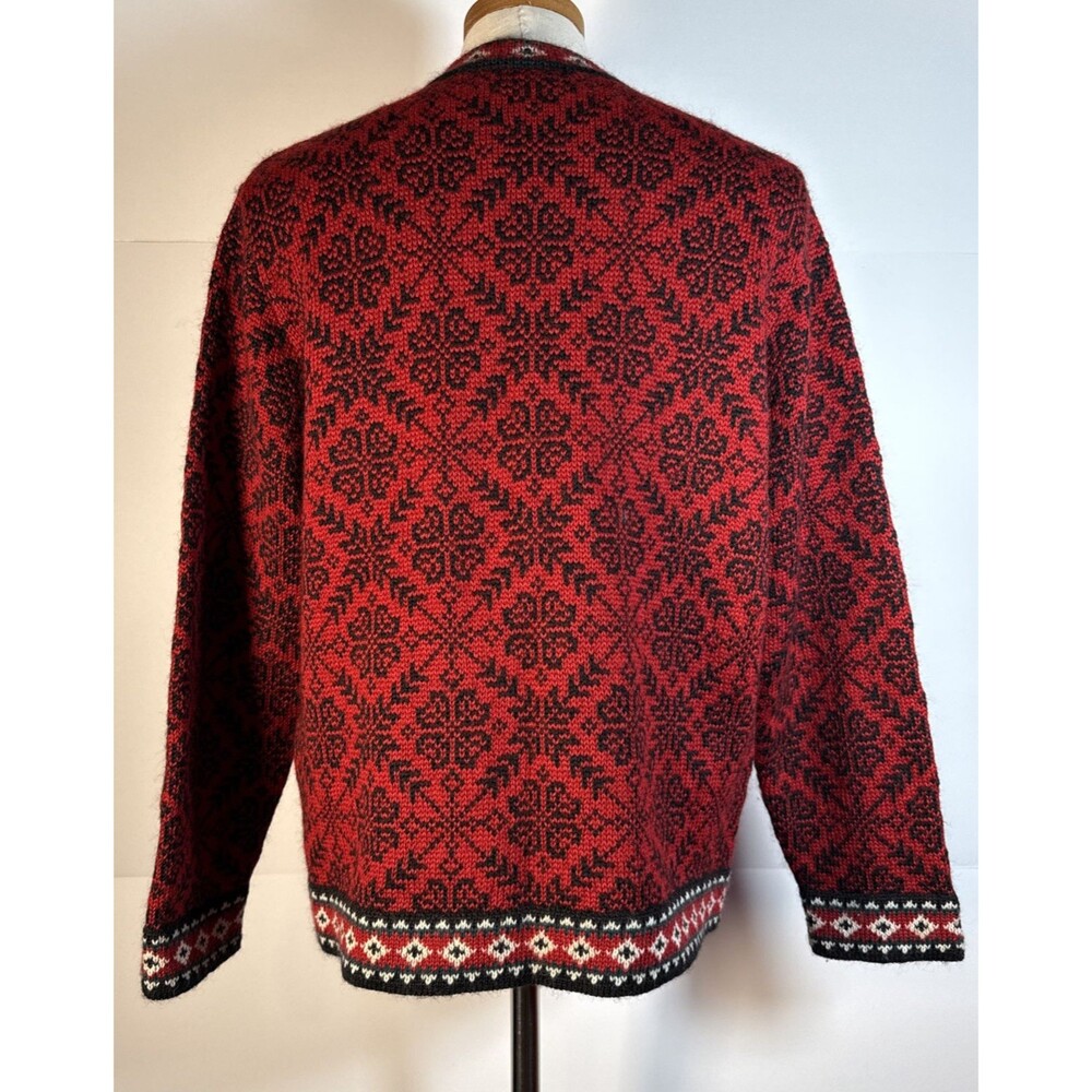 LL Bean Nordic Cardigan Merino Wool Small Red Button Fair Isle   C-44" Med L - Picture 3 of 9